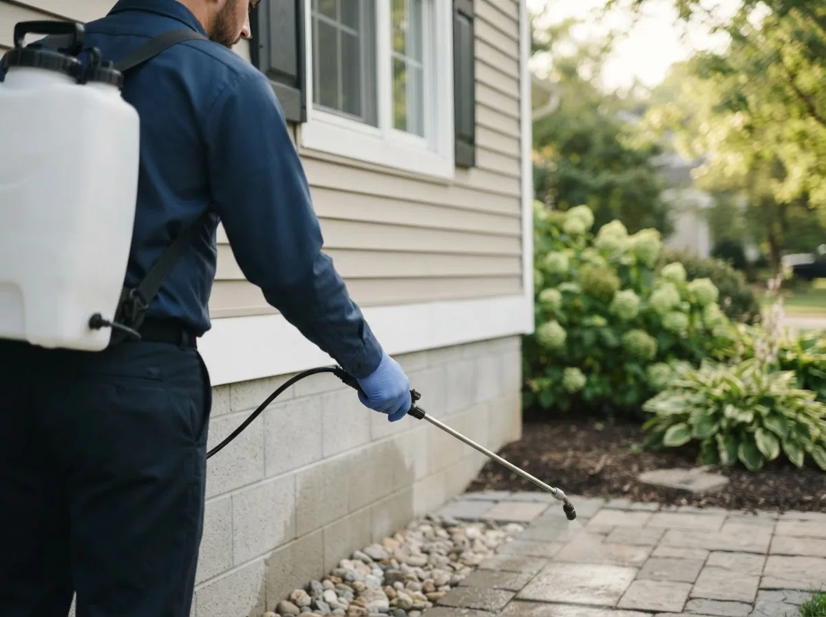 Pest control technician inspecting a home in Cayuga, NY